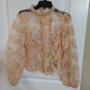 Boutique lace Embroidered Nude Blouse